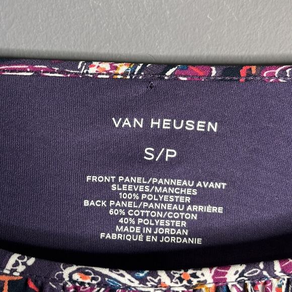 Van Heusen Purple Paisley Print Half Sleeves Top Size Small - Picture 2 of 8